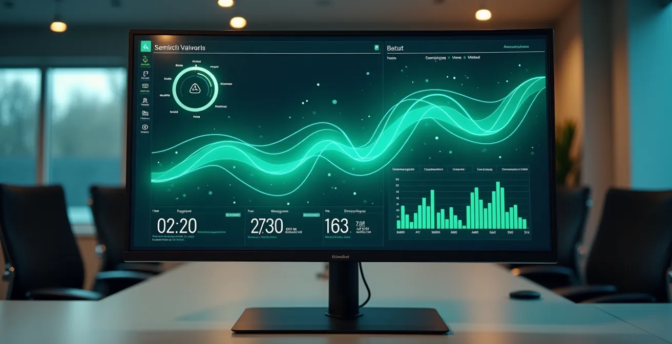 Écran de contrôle moderne affichant des indicateurs de performance énergétique avec des graphiques colorés