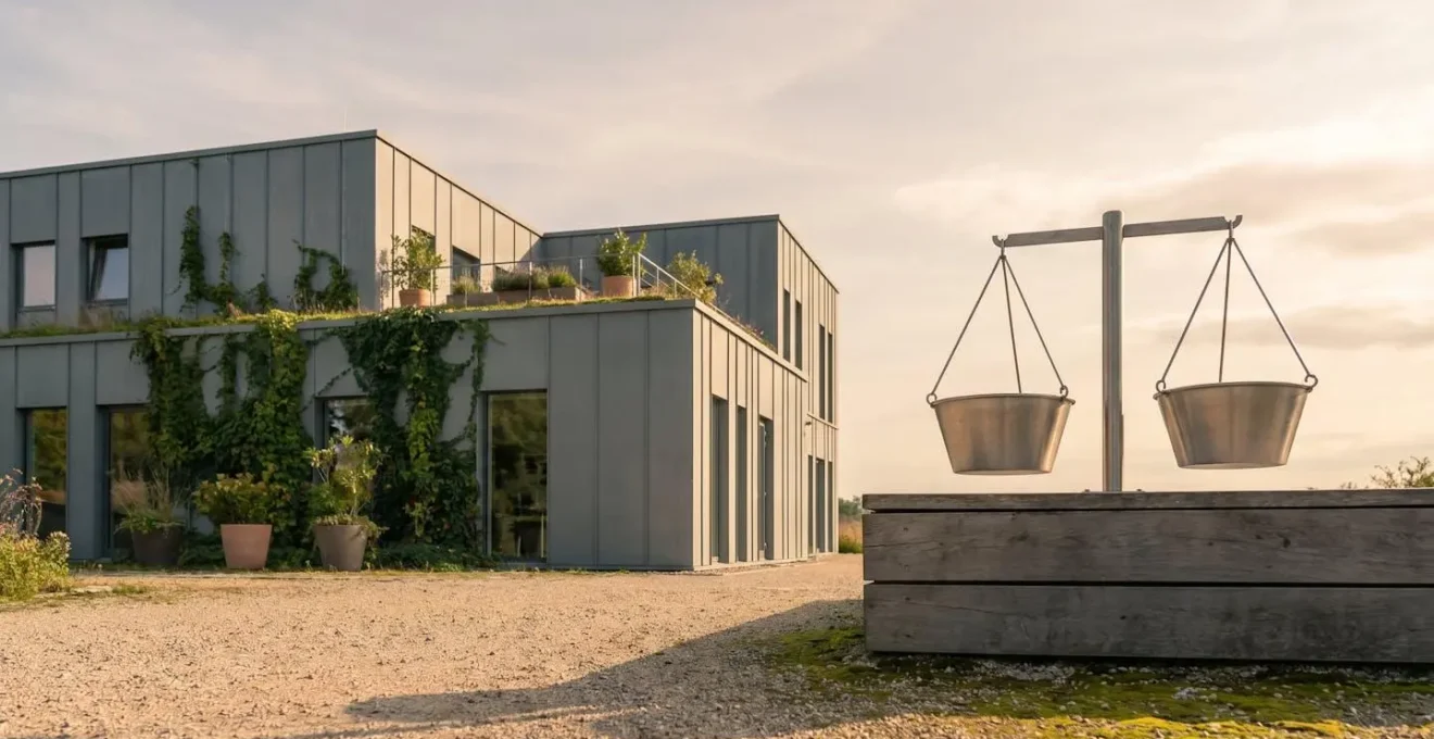 Bâtiment tertiaire moderne symbolisant l'équilibre entre performance économique et responsabilité environnementale